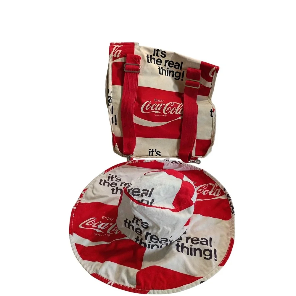 Vintage Coca Cola Red White Hat and Backpack Set Its The Real‎ Thing Canvas Kids